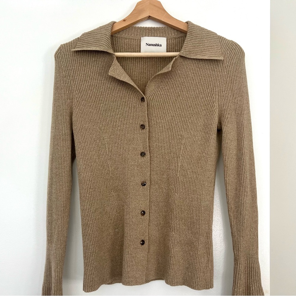 Nanushka Taupe Ribbed Knit Sweater